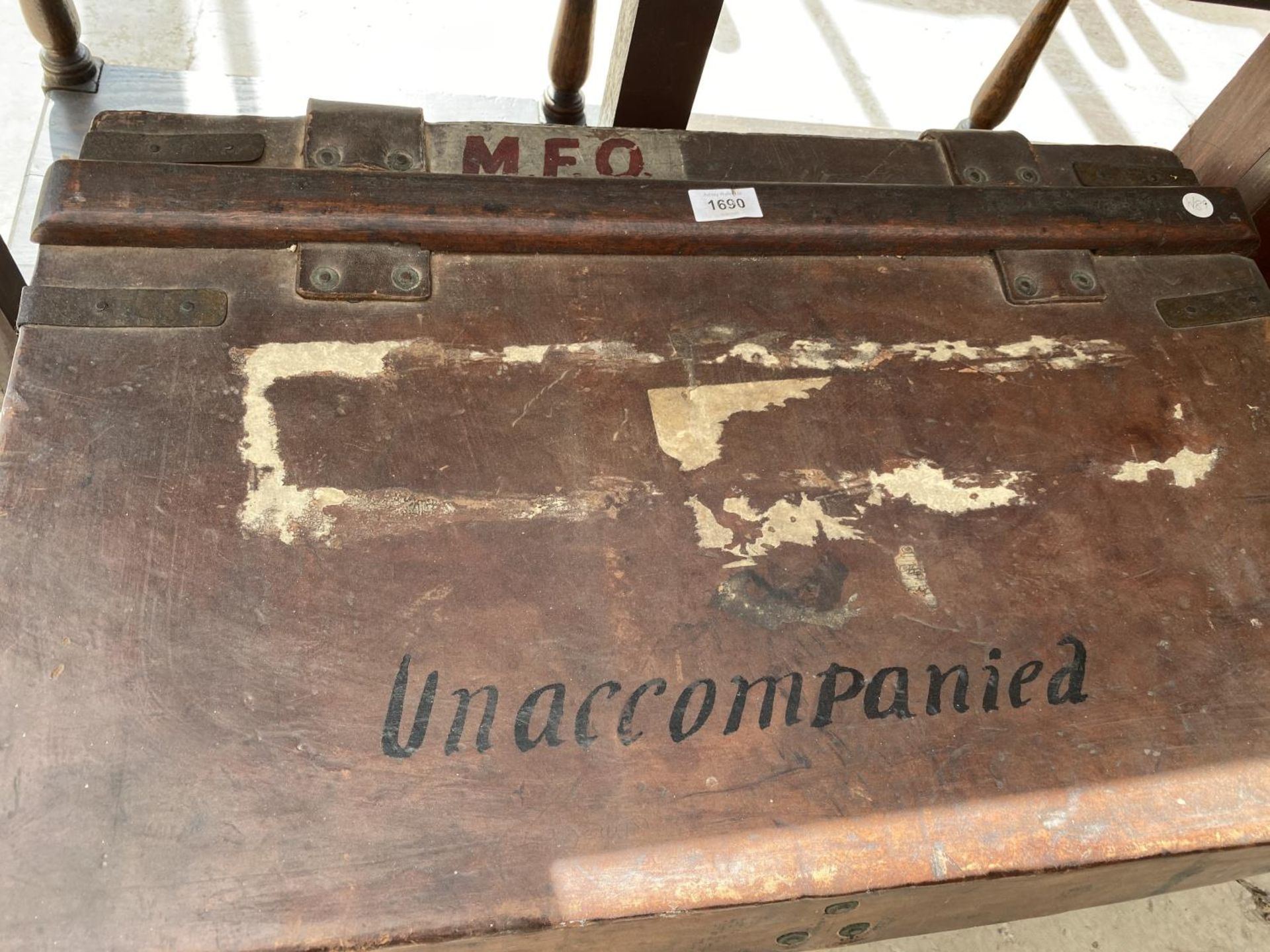 A 19TH CENTURY LEATHER OFFICERS TRAVELLING TRUNK (LT N.M.WATSON C/O MFOPODUK), ALSO INSCRIBED - Image 2 of 4