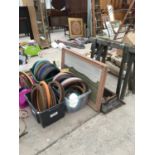 VARIOUS ITEMS TO INCLUDE WOODEN TRESTLES AND VARIOUS PICTURE FRAMES ETC