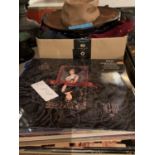 AN ASSORTMENT OF NUMEROUS MEN'S NECK TIES AND SEVERAL LP RECORDS AND A SMALL COWBOY HAT