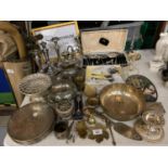 A LARGE COLLECTION OF EPNS, BRASSWARE ETC