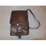 A BROWN LEATHER SATCHEL WITH PEN COMPARTMENTS, POSSIBLY GERMAN SECOND WORLD WAR