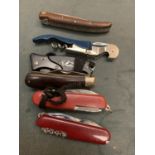 SIX VARIOUS PEN KNIVES TO INCLUDE MULTI TOOL EXAMPLES