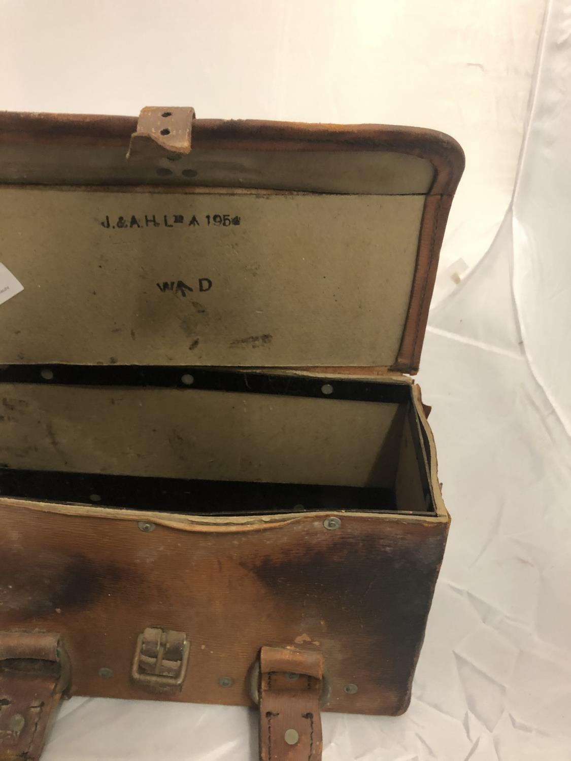 A BROWN LEATHER MILITARY BOX DATED 1954 - Image 3 of 3