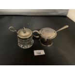 TWO HALLMARKED SILVER MUSTARD POTS BOTH WITH SPOONS