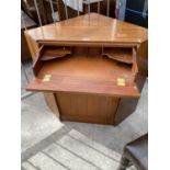 A G PLAN E GOMME TEAK CORNER SECRETAIRE DESK WITH TWO DOORS AND FALL FRONT REVEALING PULL OUT