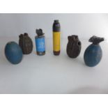 A COLLECTION OF INERT GRENADES ETC, TO INCLUDE MILLS, FLASH BANG, CHORLEYS ETC