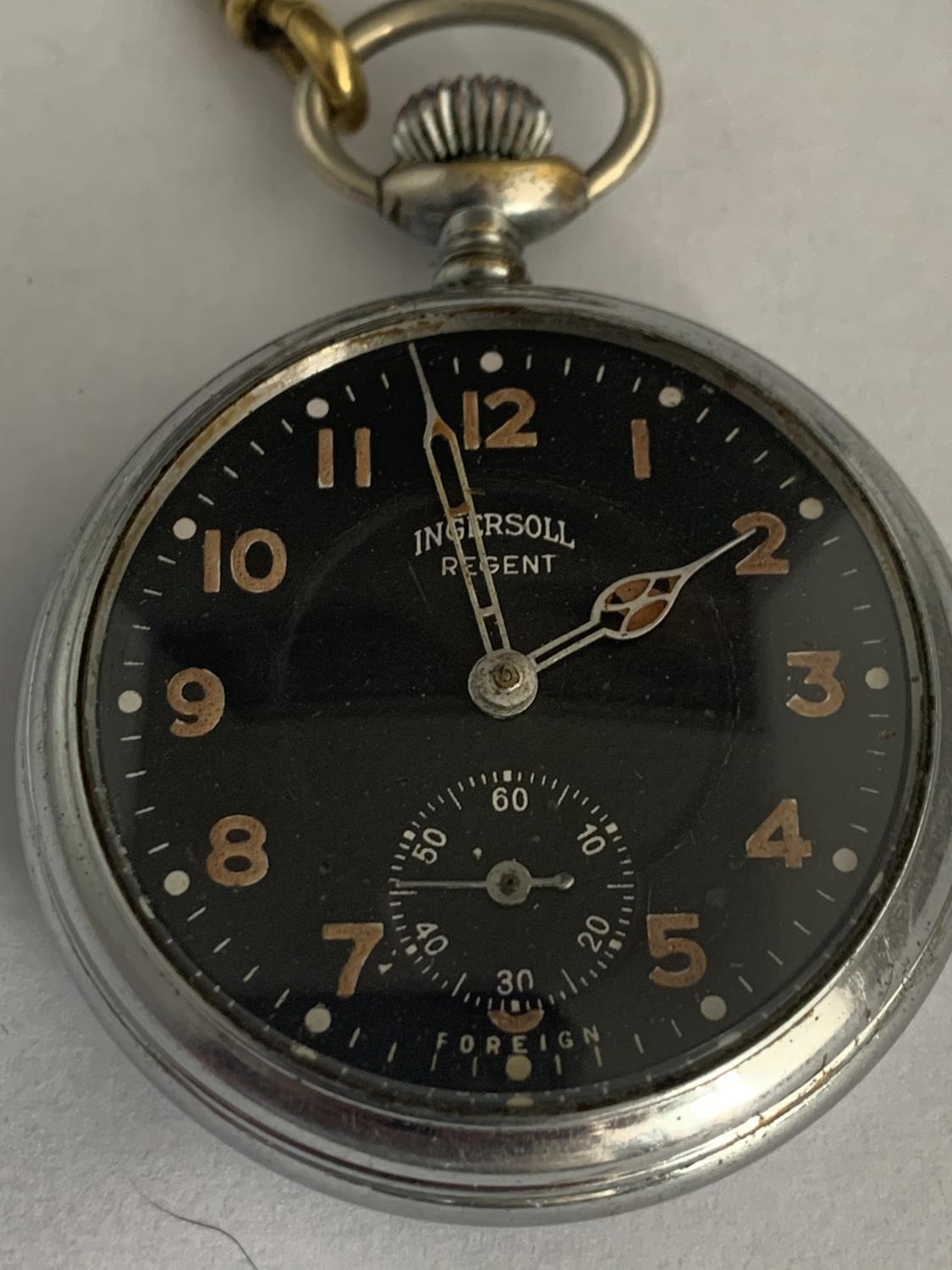 AN INGERSOLL POCKET WATCH AND CHAIN - Image 2 of 3