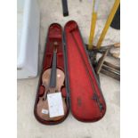 A VIOLIN WITH BOW AND CASE