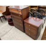 A MODERN FIVE DRAWER CHEST, SMALLER THREE DRAWER CHEST AND CORNER STAND