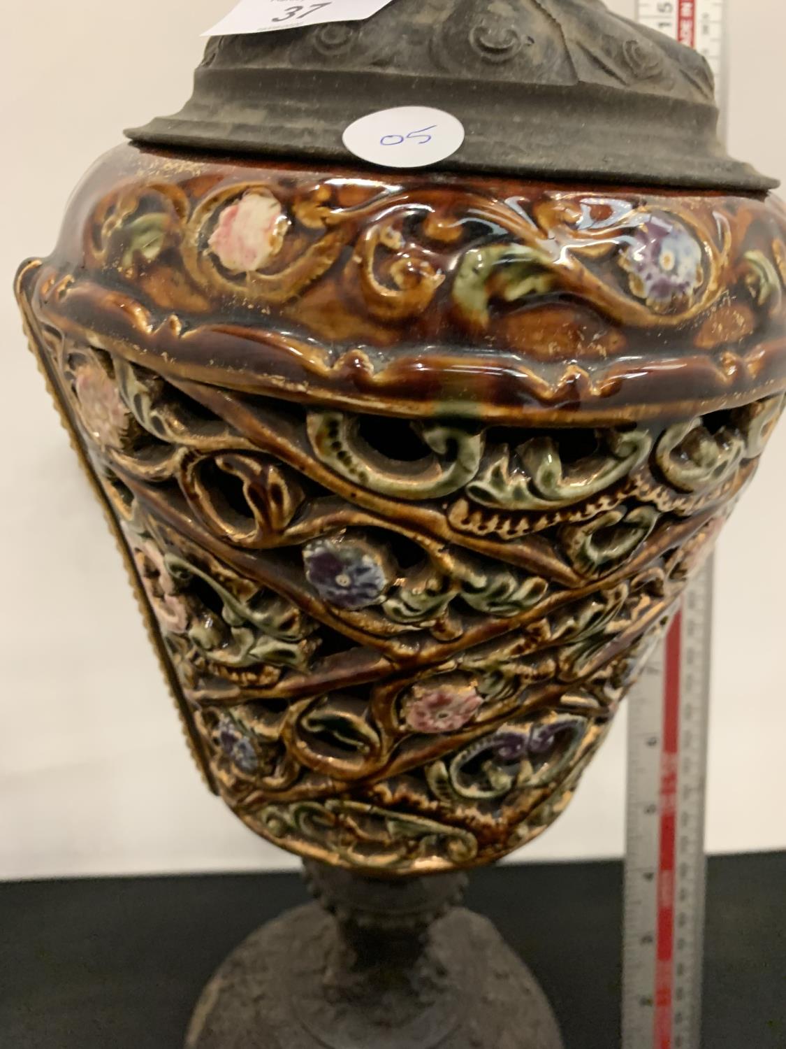 AN ITALIAN METAL & MAJOLICA LARGE AMPHORA - Image 3 of 3