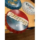 A VINTAGE STYLE GARAGE RETRO PEPSI COLA HANGING WALL BOTTLE TOP DISPLAY SIGN 35CM
