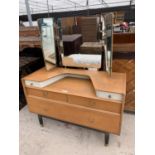 A G-PLAN E-GOMME DRESSING TABLE WITH TRIPLE MIRROR, 42" WIDE