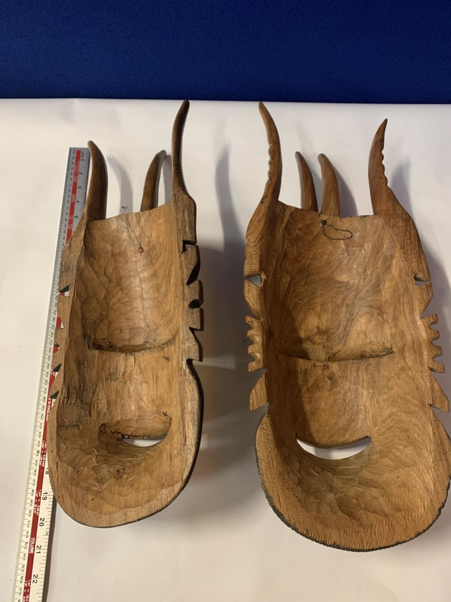 A PAIR OF HEAVILY CARVED INLAID TRIBAL MASKS - Image 14 of 15