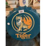 A VINTAGE GARAGE RETRO TIGER HANGING BOTTLE TOP DISPLAY SIGN 35CM