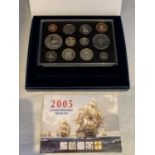 A 2005 ROYAL MINT TWELVE COIN CUPRO NICKEL SET IN PRESENTATION BOX WITH CERTIFICATE