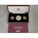 A 2001 VICTORIAN CENTENARY COLLECTION THREE COIN PROOF SET TWO GOLD SOVEREIGNS AND A SILVER £5 IN