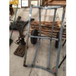 A LARGE BOTTLE TROLLEY AND A 'WOLF' METAL DRILL STAND