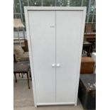 A WHITE PAINTED TWO DOOR WARDROBE