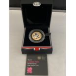A BOXED 2012 ROYAL MINT GOLD PLATED SILVER PROOF LONDON OLYMPICS £2 COIN WITH CERTIFICATE