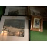 FOUR BLACK FRAMED SHOOTING SCENES AND TWO OTHER FRAMED PICTURES (SOME A/F)
