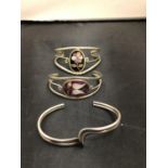 THREE SILVER BANGLES, ONE WAVE AND TWO MOTHER OF PEARL