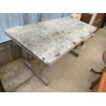 A WEATHERED PINE REFECTORY DINING TABLE, THE TOP 60x28"