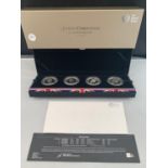 A BOXED 2012 ROYAL MINT QUEENS PORTRAIT SET OF 4 SILVER FIVE POUND COINS WITH CERTIFICATE
