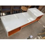 A RETRO TWO TIER WHITE AND ORANGE COFFEE TABLE WITH UNDERSHELF, 72x24"
