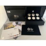 A SET OF 6 SILVER PROOF £5 COINS - THE CELEBRATION OF BRITAIN IN PRESENTATION BOX WITH CERTIFICATES