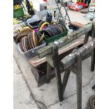 VARIOUS ITEMS TO INCLUDE WOODEN TRESTLES AND VARIOUS PICTURE FRAMES ETC