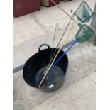 TWO LUNGE WHIPS, TWO ROCK POOL NETS AND A HOUSE FEED BUCKET