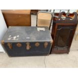 A TRAVELLING TRUNK AND CORNER CABINET