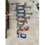 NINE VARIOUS G CLAMPS