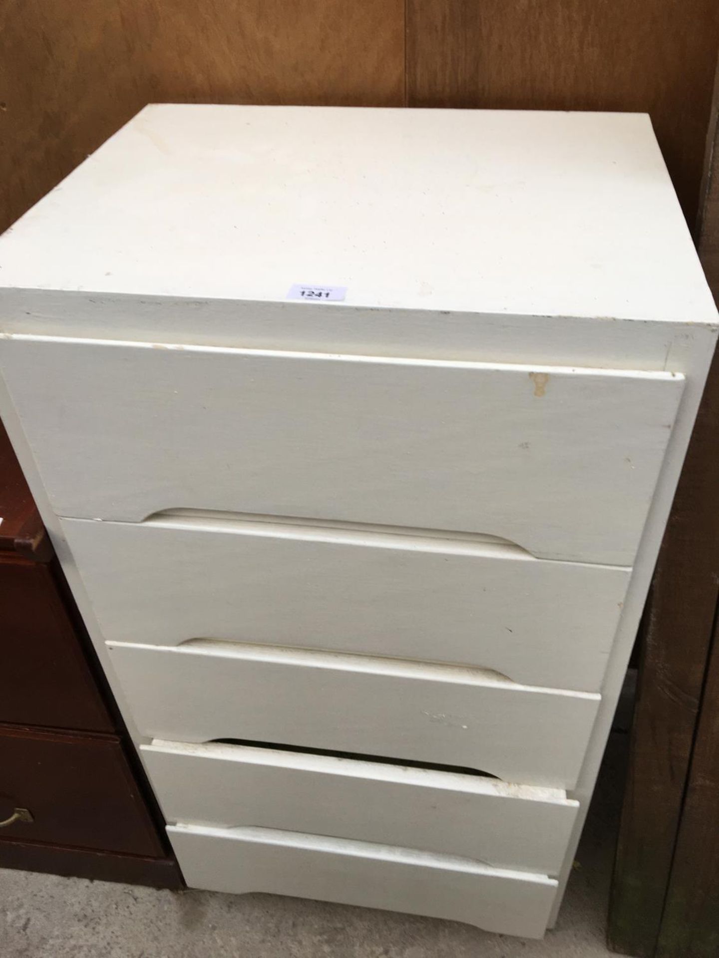 A 2 DRAWER WOODEN FILING CABINET WITH BRASS WARE AND A FIVE DRAWER WHITE WOODEN CHEST OF DRAWERS - Image 2 of 4