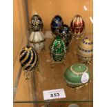 EIGHT FABERGE STYLE EGGS