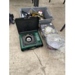 A GAS PICNIC HOB, SOL BARBECUE, PICNIC PLATE SET ETC