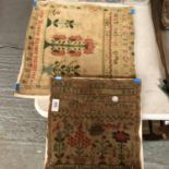 TWO VICTORIAN EMBROIDERED SAMPLERS OF THE ALPHABET AND FLORAL STYLE