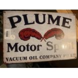 A METAL VINTAGE STYLE PLUME MOTOR SPIRIT SIGN 20CM X 30CM