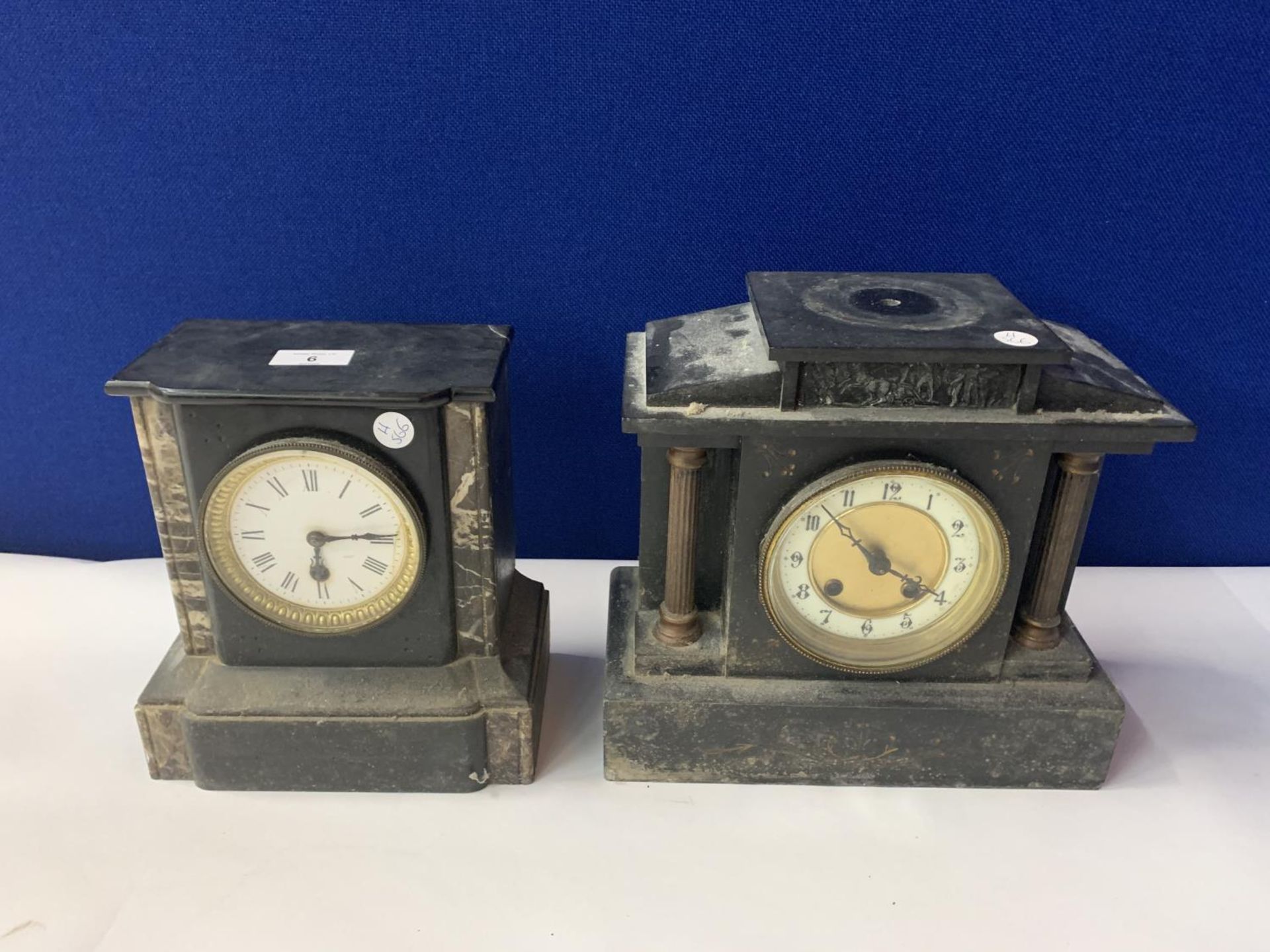 TWO ORNATE MARBLE MANTLE CLOCKS