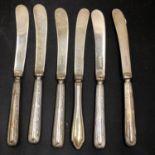 SIX HALLMARKED SILVER BUTTER KNIVES, 128G
