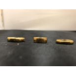 THREE 22CT GOLD WEDDING BANDS GROSS WEIGHT 18.5 GRAMS