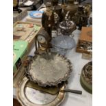 A SELECTION OF SILVER PLATE TO INCLUDE A PLATTER DATED 1901