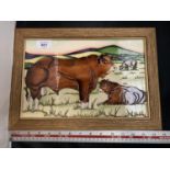 A MOORCROFT FRAMED CERAMIC PLAQUE OF A LIMOUSIN BULL LIMITED EDITION 15/30