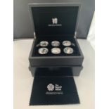 A BOXED 2009 ROYAL MINT SILVER PROOF CELEBRATION OF BRITAIN SET OF SIX 5 POUND COINS WITH