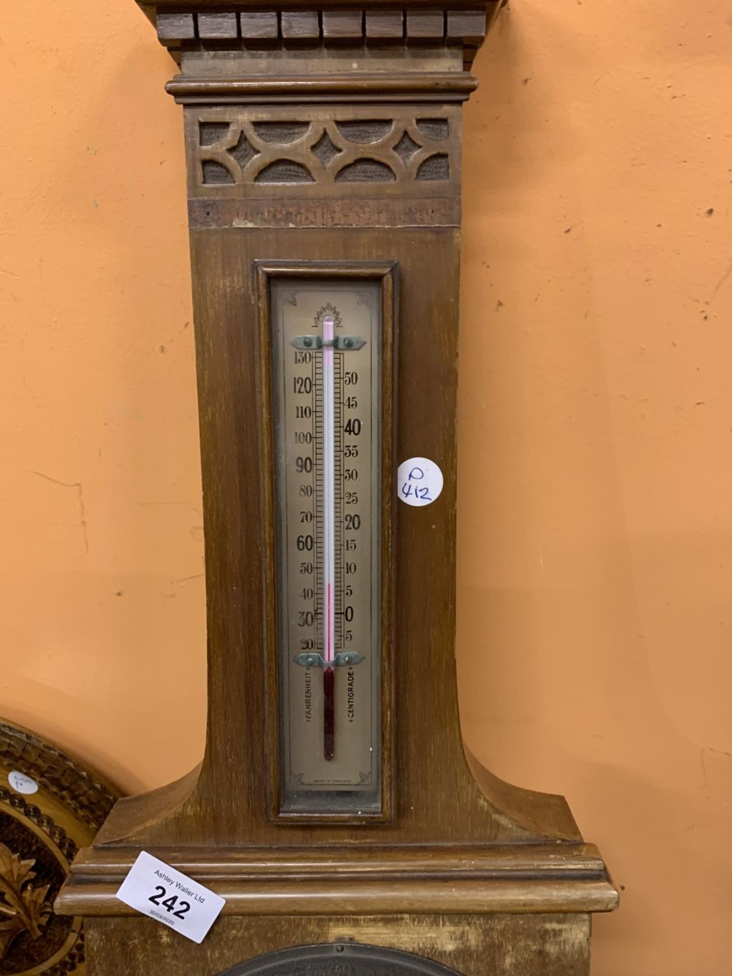 A WOODEN WALL-HUNG BAROMETER - Image 5 of 6