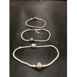 THREE PANDORA STYLE BRACELETS