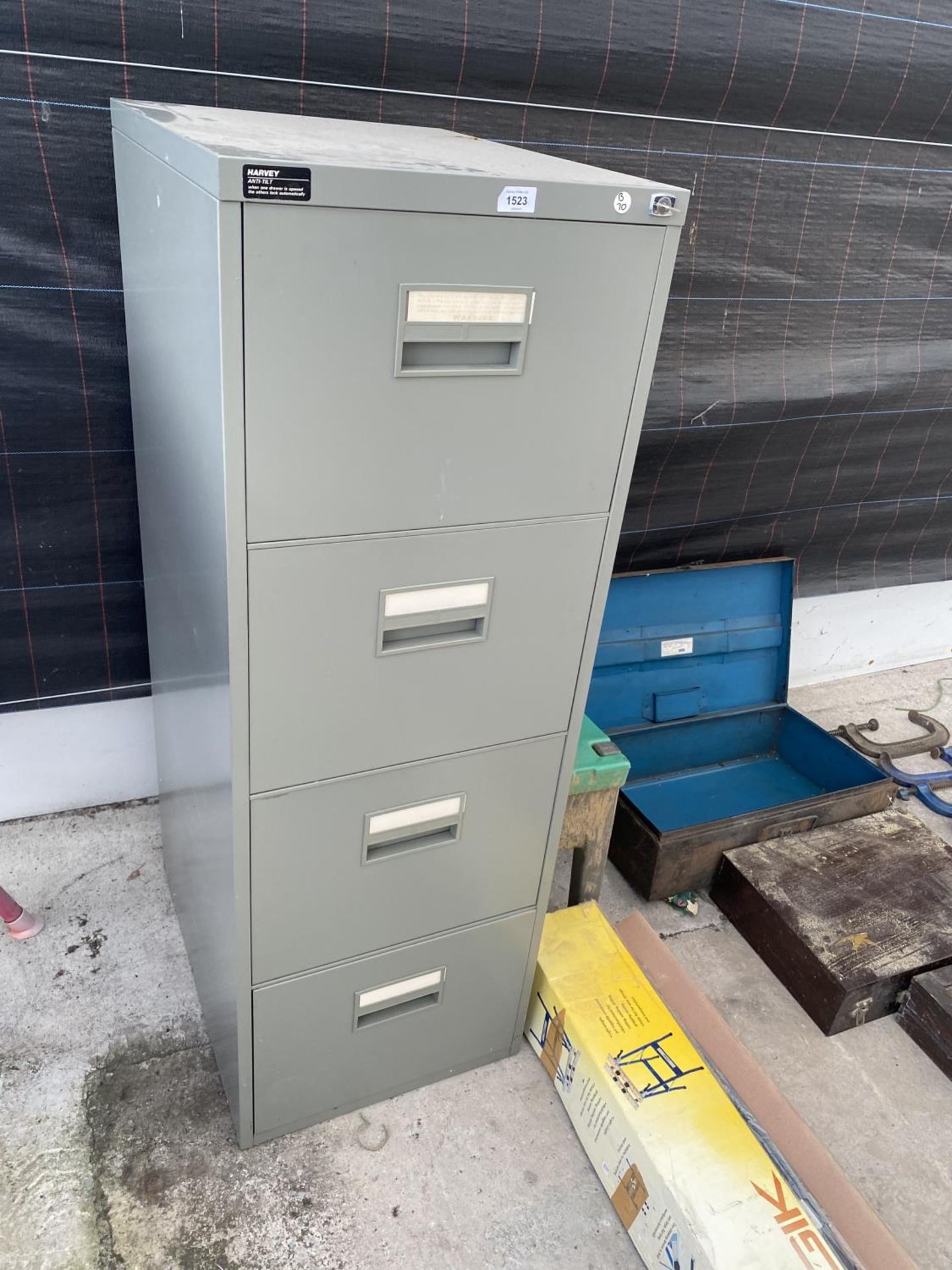 A HARVEY ANTI-TILT FOUR DRAWER METAL FILING CABINET WITH KEY