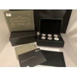 A ROYAL MINT 2014 UNITED KINGDOM SIX COIN SILVER PROOF £5 COIN SET WITH PRESENTATION BOX AND