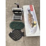 A BODUM FISH PLATTER, A PASTA MACHINE, TWO CAST TRIVETS AND A CATERING BLOW TORCH