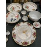 A SELECTION OF ROYAL WORCESTER CHINA TO INCLUDE A ROYAL ALBERT CLOCK